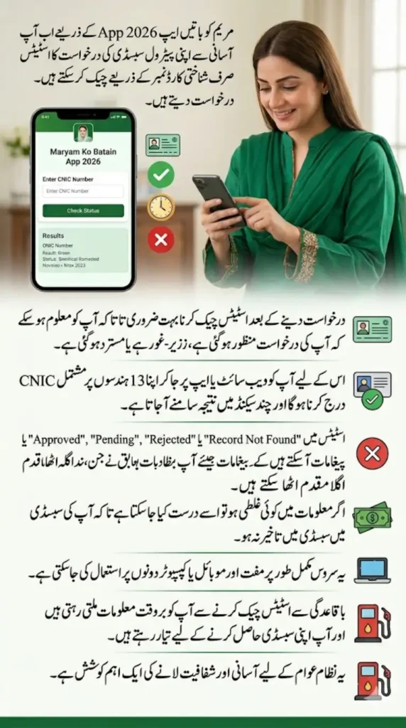 Check Petrol Subsidy Status via CNIC in Maryam Ko Batain App 2026